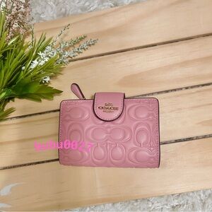 NWT🌷Coach Medium Corner Zip Wallet In Signature Leather Pink Petal CZ341 Gift